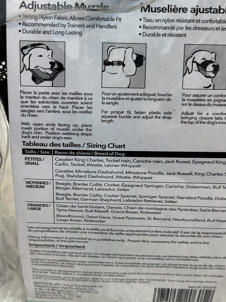 NEW Muzzle Large Dog Adjustable ruffin' it 20605