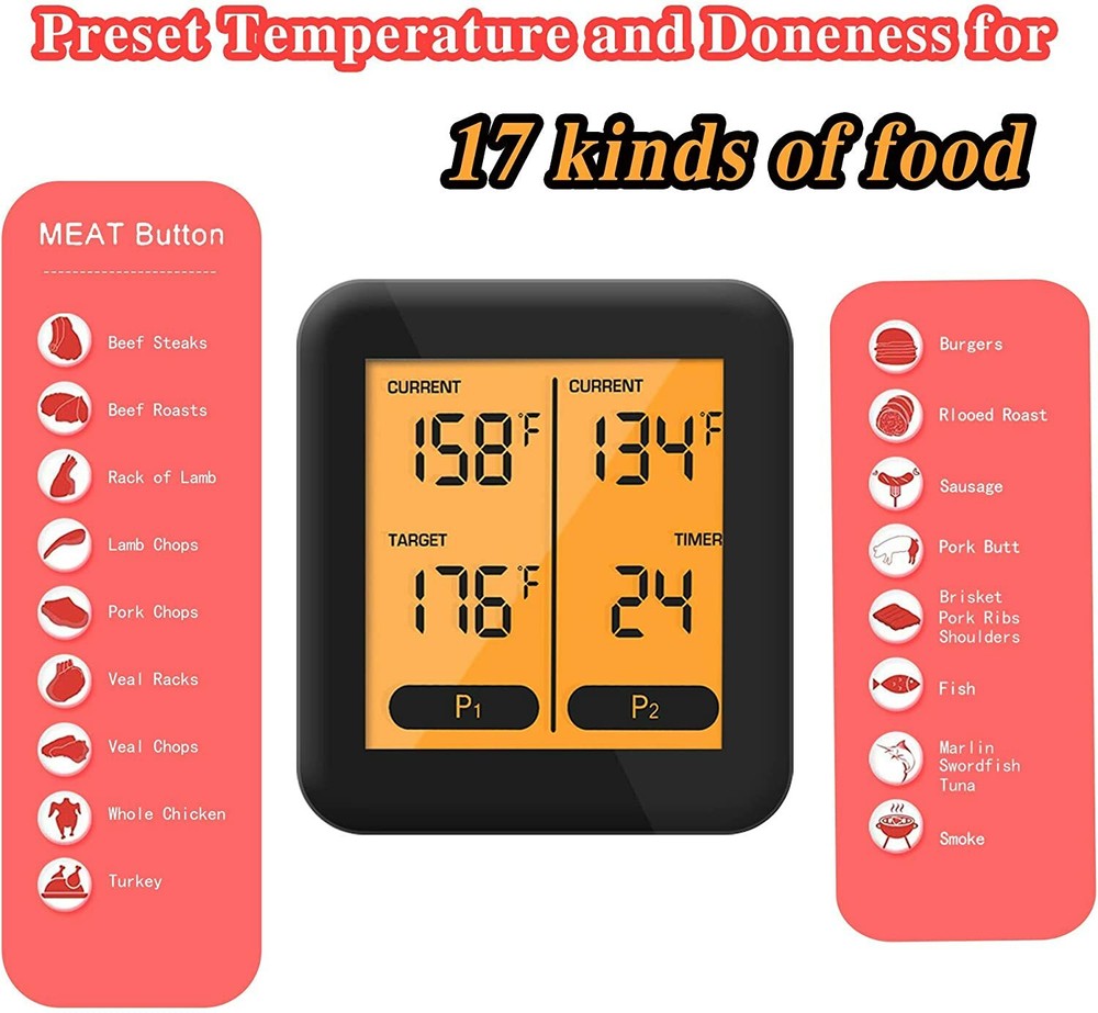 Smart Wireless Meat Thermometer with Dual Probe Bluetooth 100ft Range