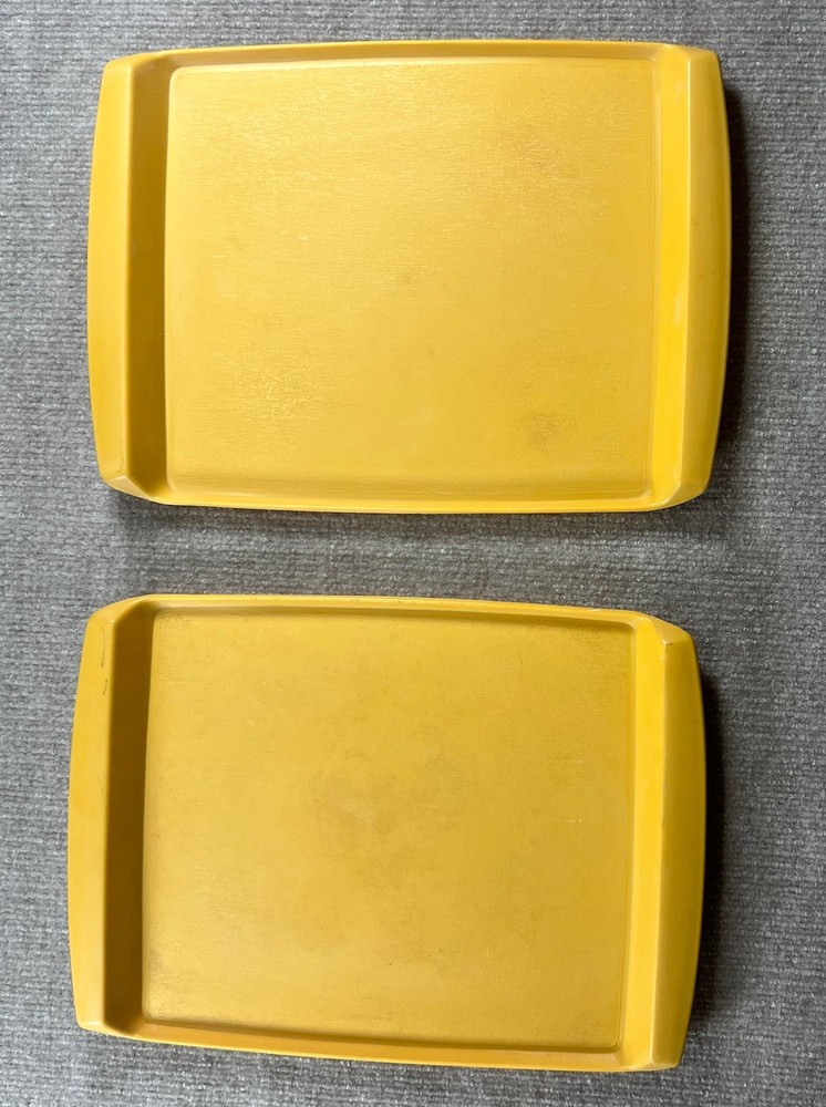(2) Vintage TableCraft Rectangular Serving Tray - Yellow 14” X 11”