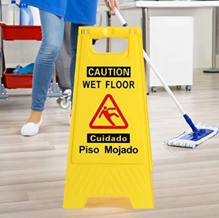 Caution Wet Floor Sign, Foldable Sturdy Bilingual Double-Sided Safety Warning