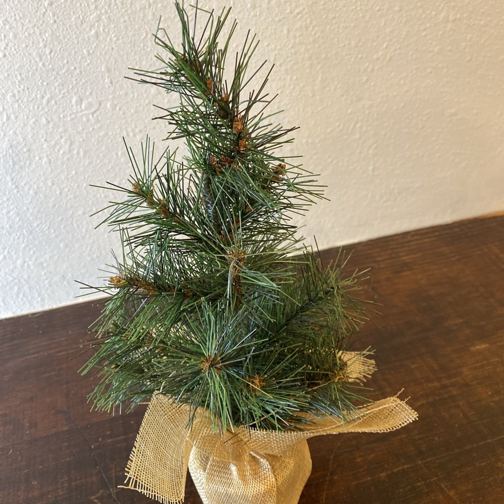 Approx 11” Christmas Tree With Burlap Bag Weighted Bottom Tabletop Tree