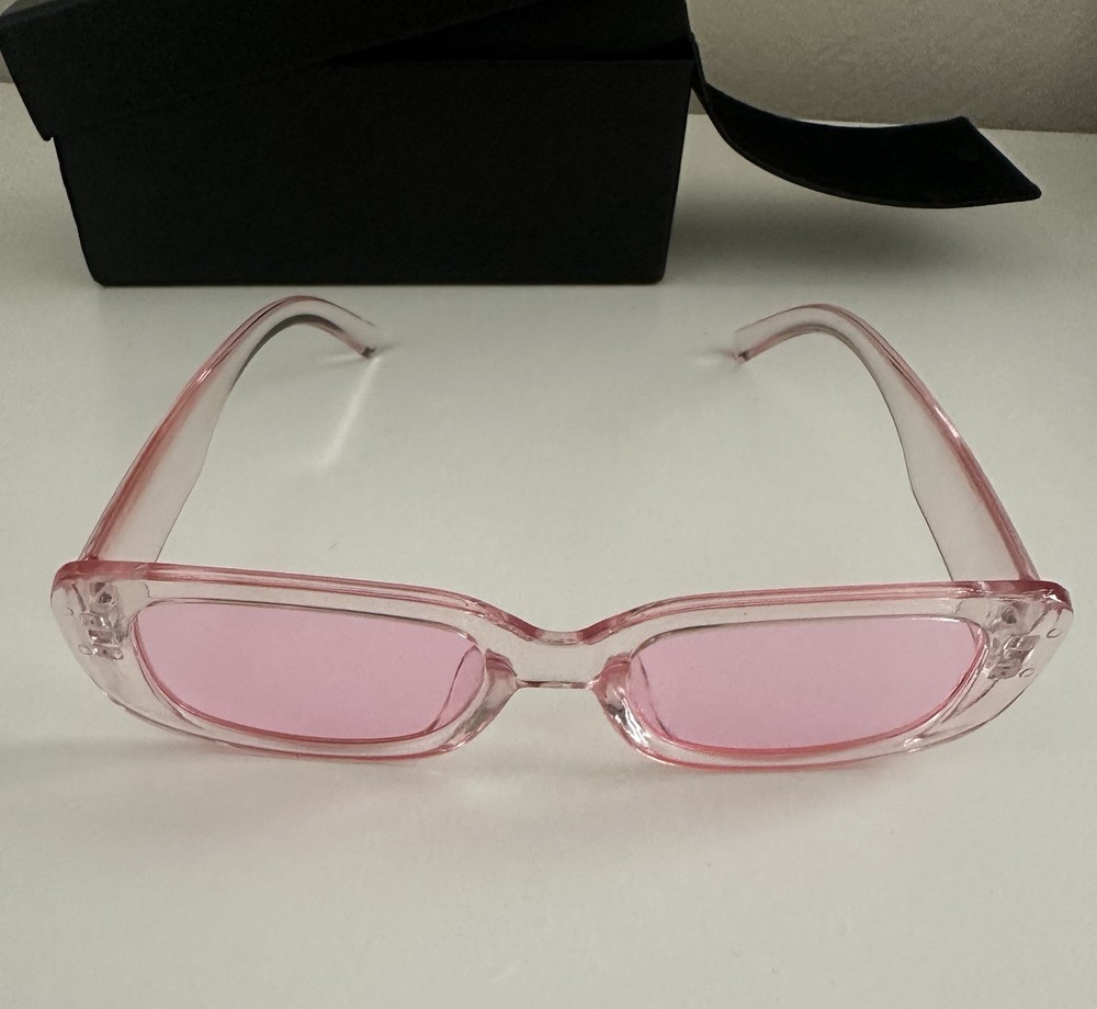 Pink Eyeglasses With Clear Plastic Case & 2 Clothes
