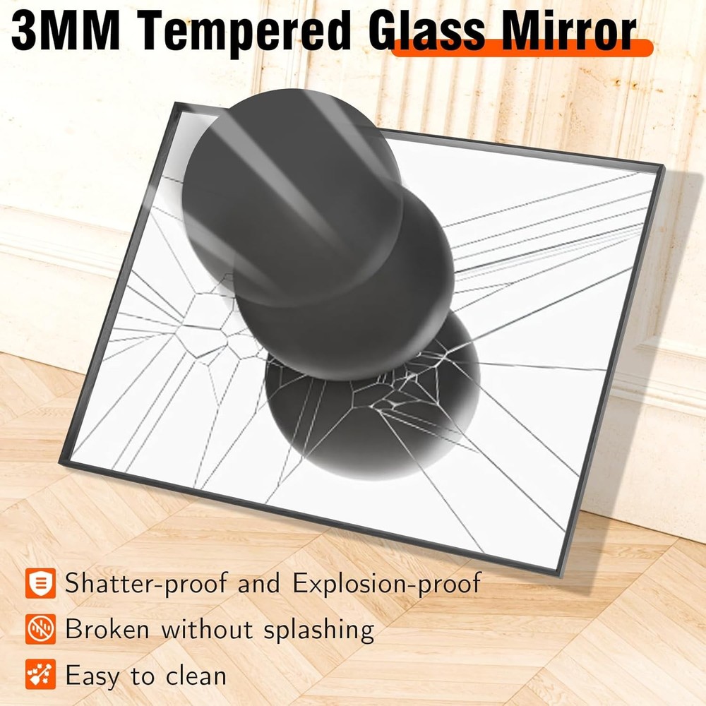 Bathroom Mirror 24X36 Inch Matte Black Framed Mirror Rectangular Wall Mirror