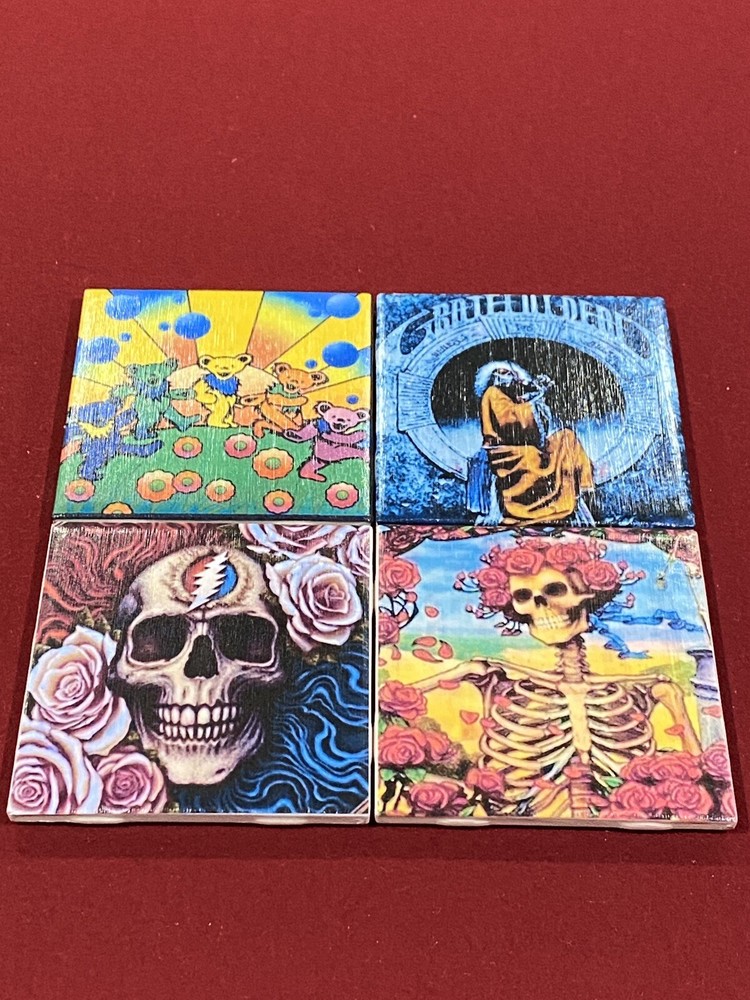 Set of 4 Grateful Dead Ceramic Table Waterproof Cork Back Coasters.