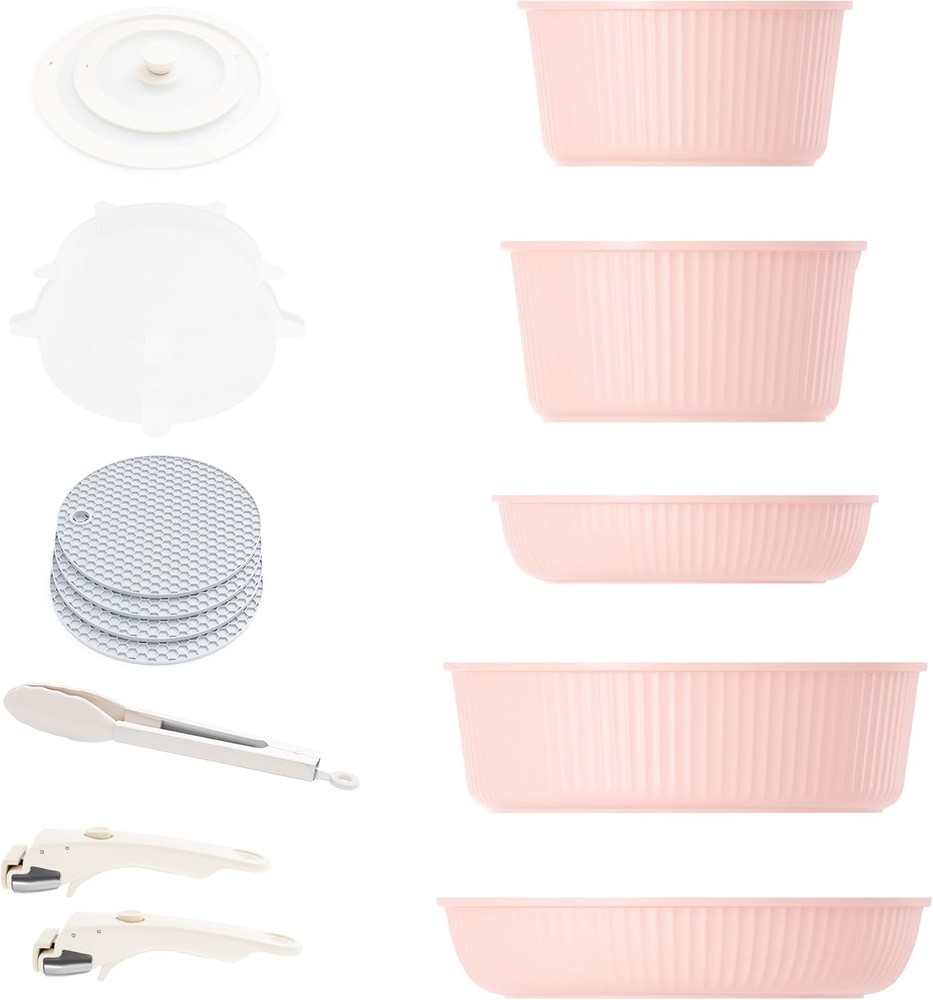 Detachable Nonstick Cookware Set Stackable Induction Pots & Pans W/ Removable
