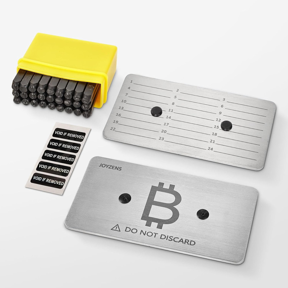 Seed Phrase Storage Kit - Metal Backup Plates + Stamping Tools, Bitcoin & Crypto