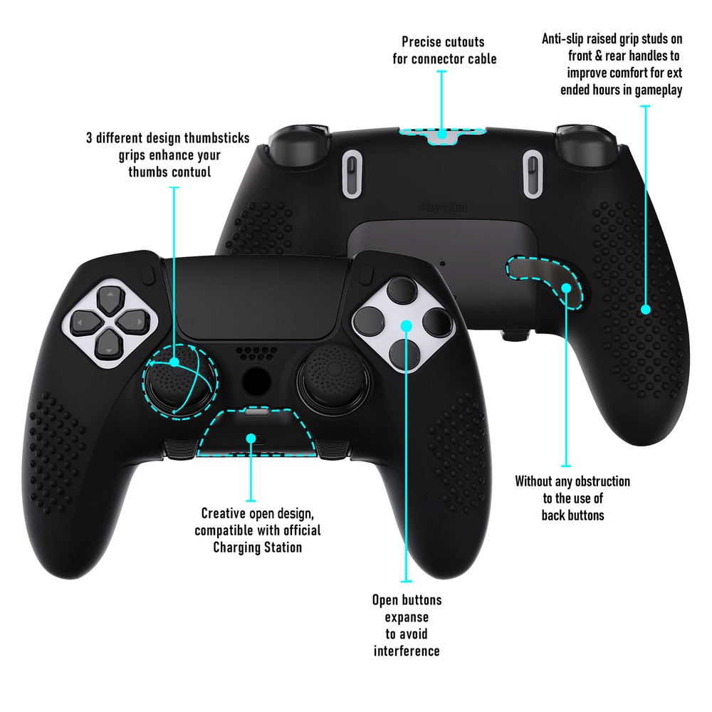 Soft Rubber Protector Skin for PS5 Edge Controller w/6 Thumb Grip Caps