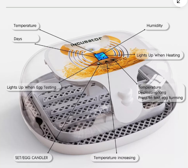 Egg Incubator with Humidity Display,LED Egg Candler,Automatic Egg Turner