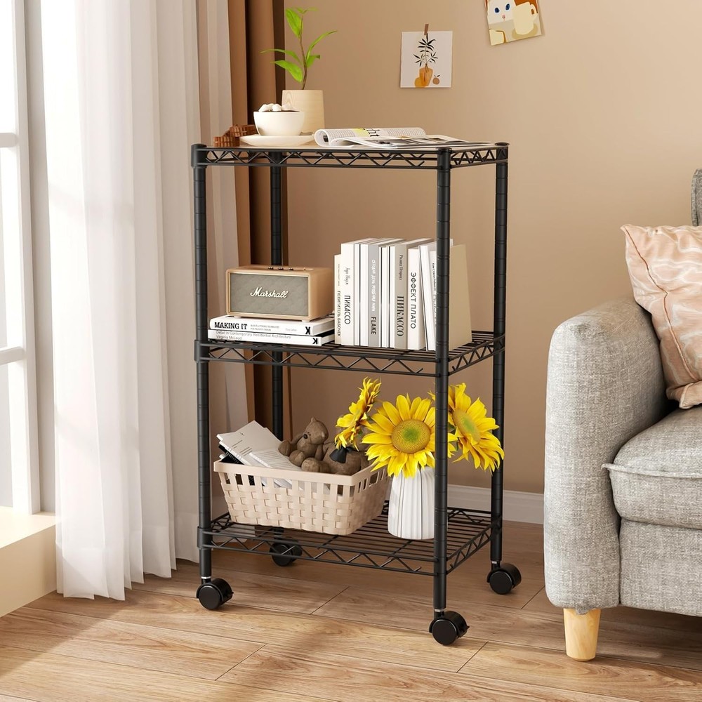 Versatile 3-Tier Shelving Unit on Wheels - Fireproof and Waterproof for Easy Use