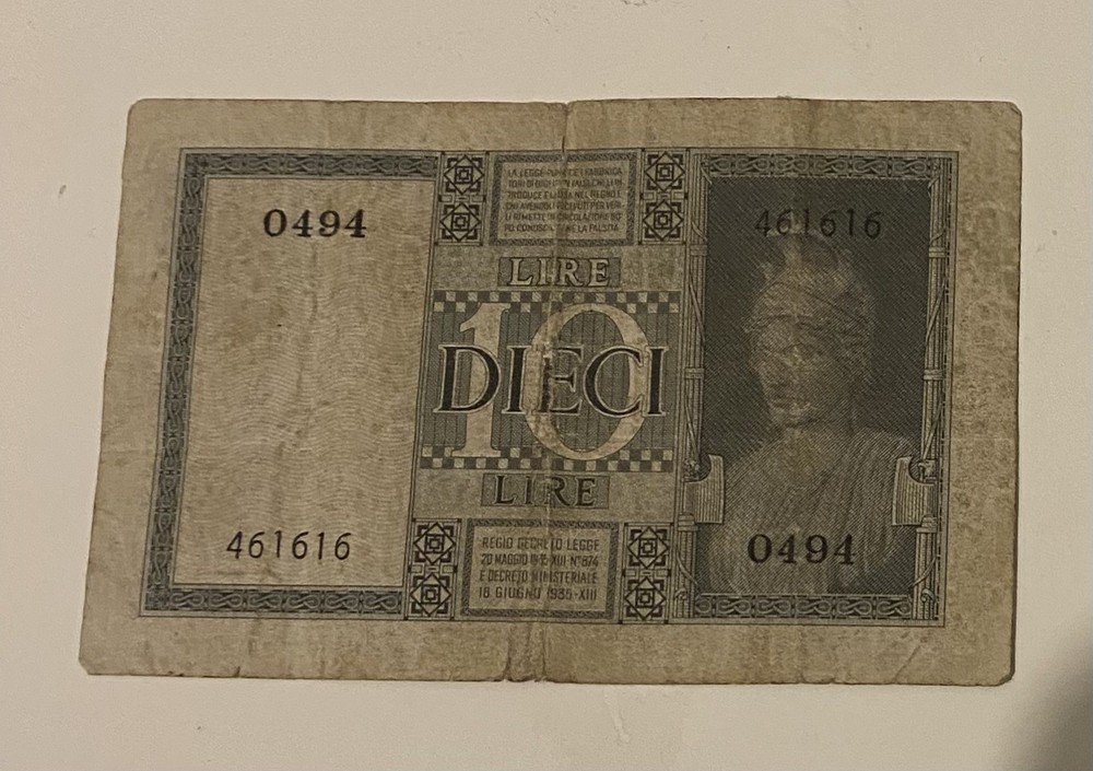1939 DIECI LIRE REGNO D'ITALIA NOTE