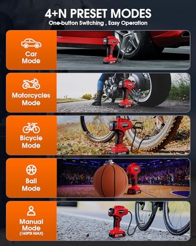 Digital Cordless Tire Inflator Portable Air Compressor Automatic 160PSI Red