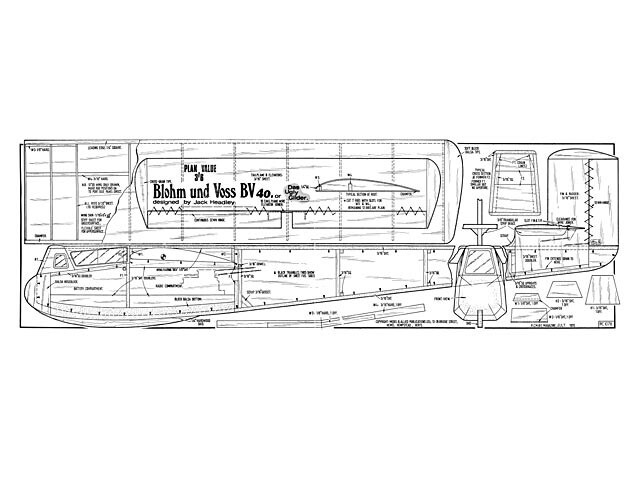 Blohm und Voss BV 40 Glider 50" Wing RC Model Airplane Printed Plan Templates