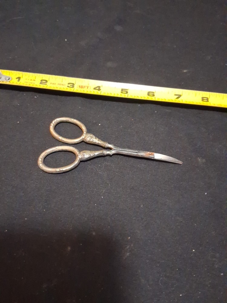 Antique 800 Silver Sewing Scissors Curved Blade Sharp