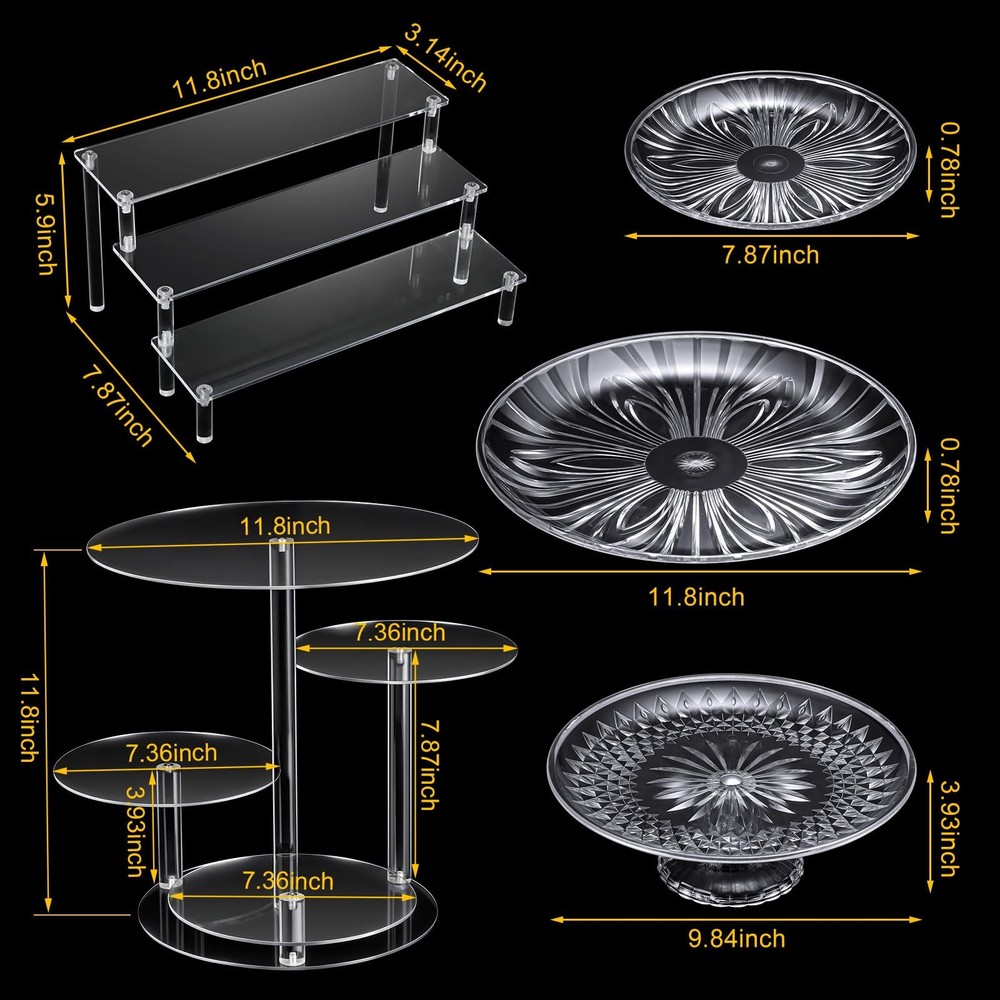 6 Pcs Acrylic Cake Stands Set Include 2 Display Risers 1 Pcs 4 Tier Cupcake T...