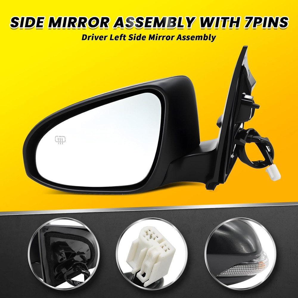 Left Driver Side Mirror Assembly Compatible with Corolla 2014-2019 Power & Heate