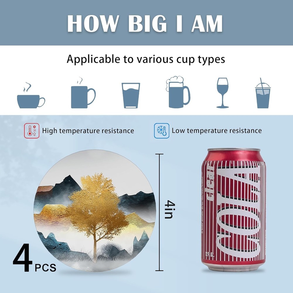 Coasters for Drinks,Modern Gold Mountain Tree Modern