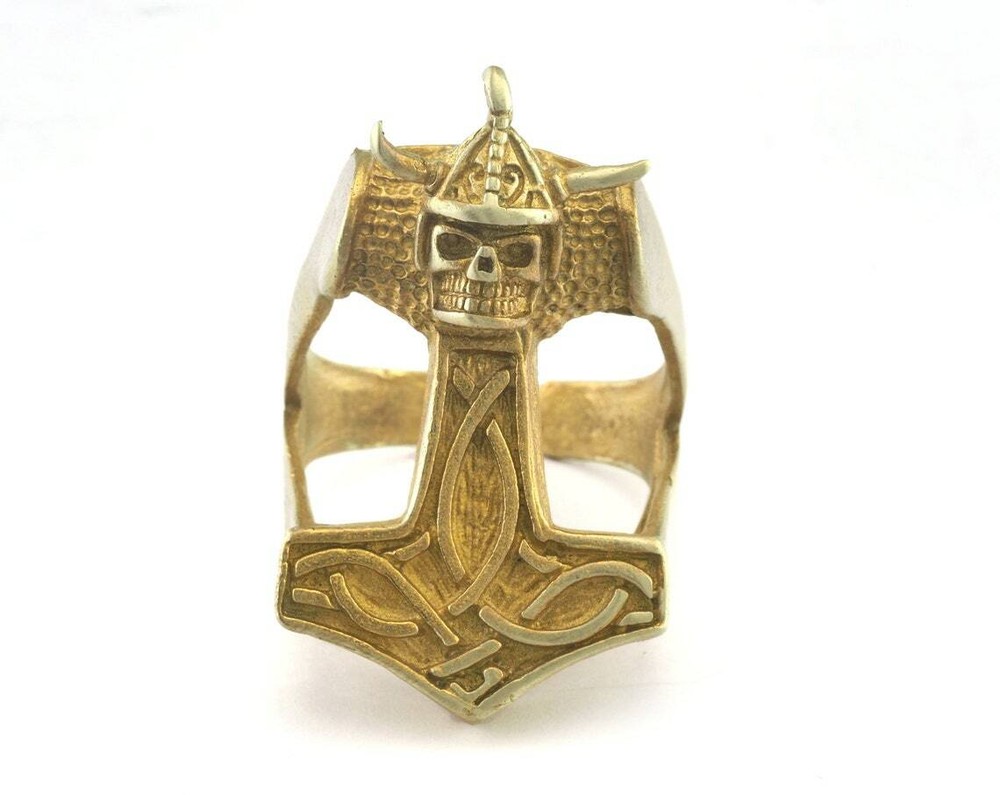 Viking Skull Ring Adjustable Ring Raw Brass (19mm 9US inner size) 2927
