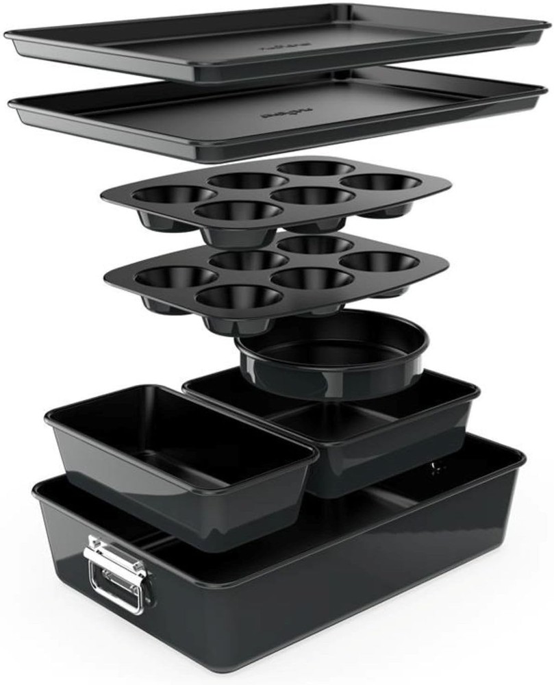 NutriChef 8-Piece Nonstick Stackable Bakeware Set - PFOA, PFOS, PTFE Free Baking