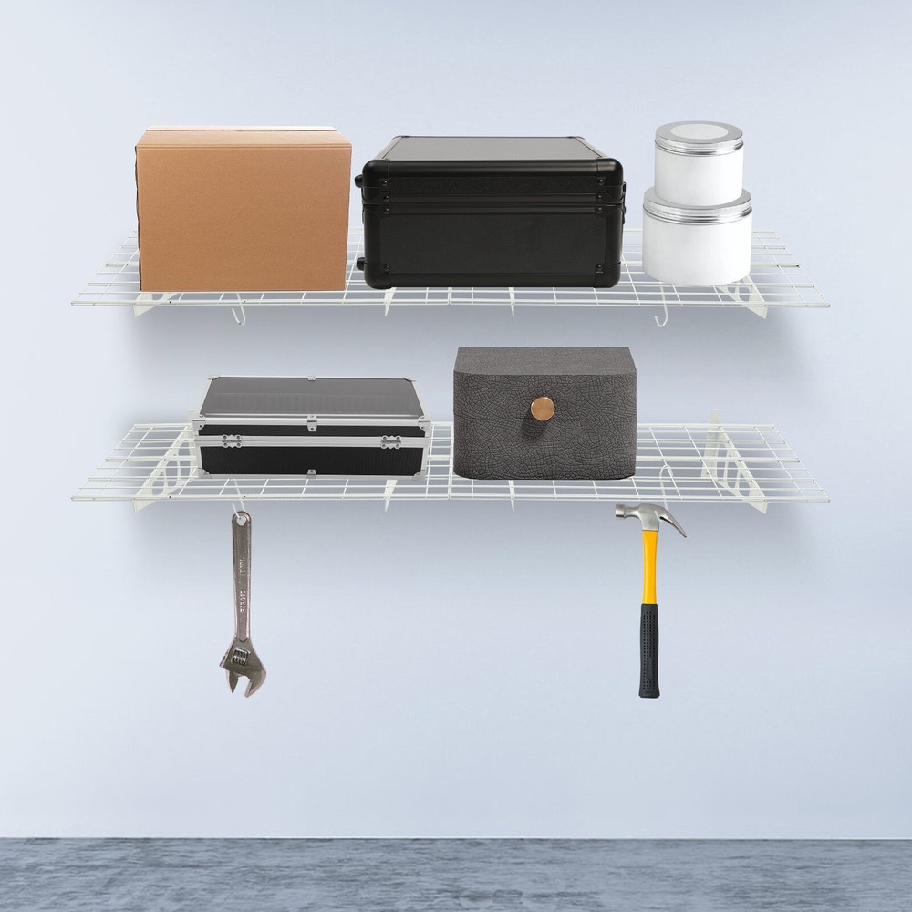 2 Packs Heavy Duty Garage Storage Rack Mesh Surface With 4 Hooks Wall Mounted US