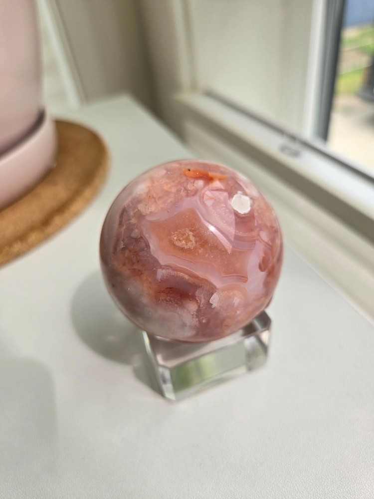 Large Carnelian Flower Agate Sphere