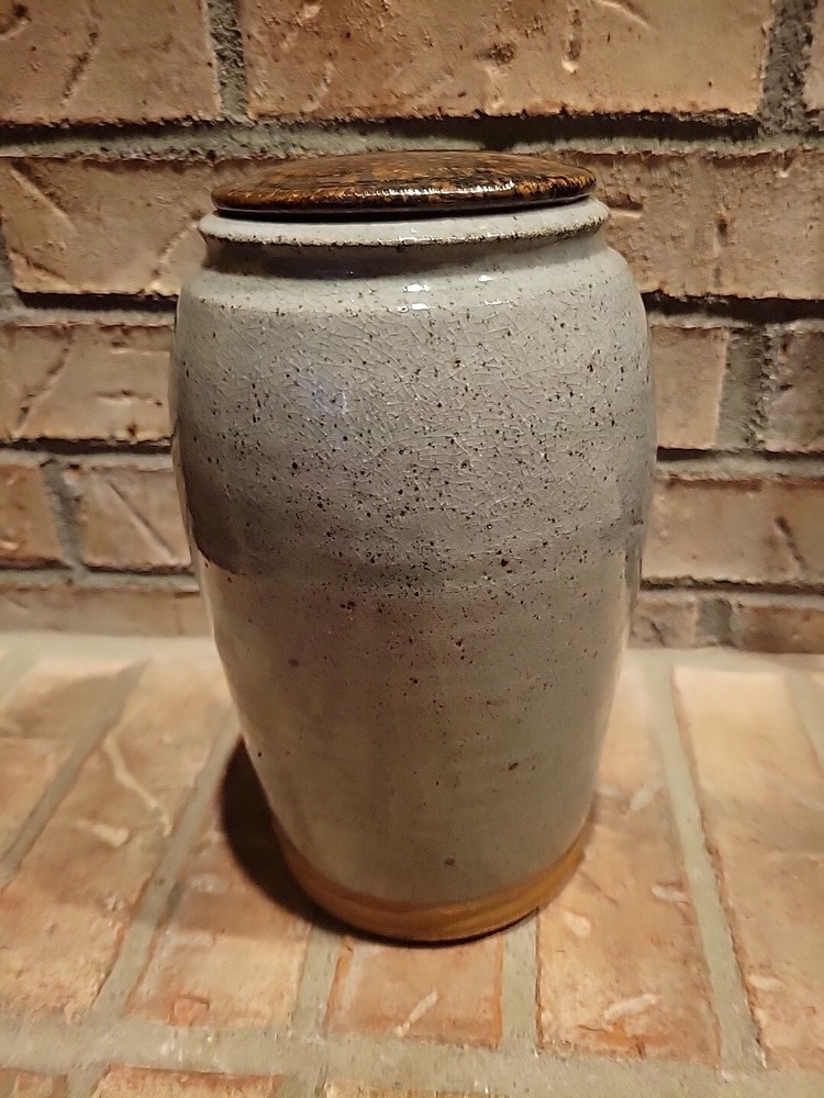 Studio Pottery Stoneware Lidded Jar Canister Container Signed 9 1/2" Tall