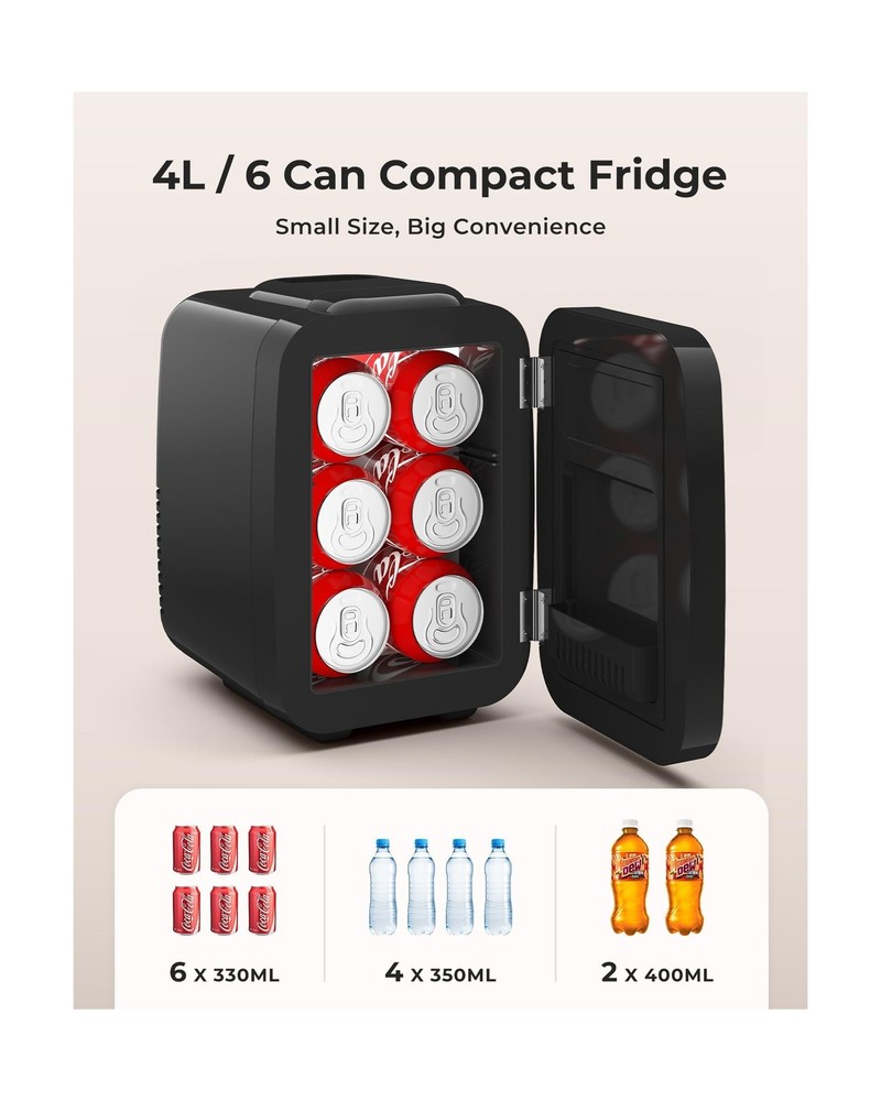 BEICHEN Mini Fridge, 4 Liter/6 Can Portable Refrigerator for Bedroom Office D...