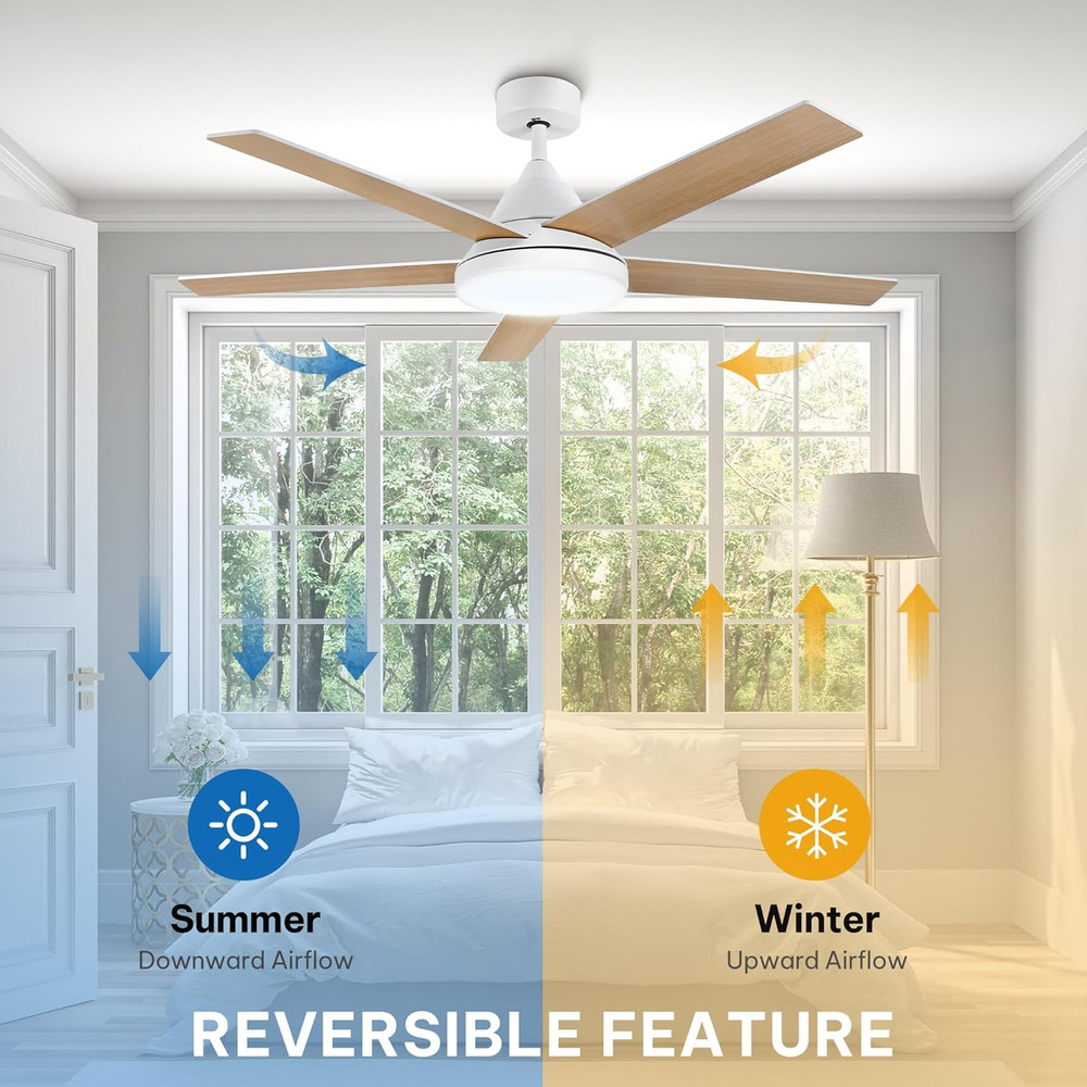 52" Ceiling Fan with Lights & Remote, 3502 CFM, 3 CCT, 4 Timer Modes, 5 Reversib