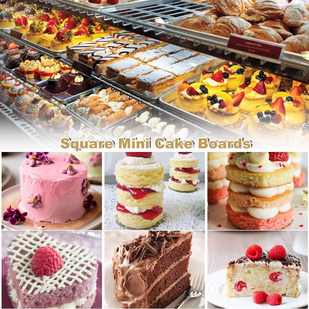 200 Count Mini Cake Boards Square Gold Mousse Cake Base Square Cake Boards 3....