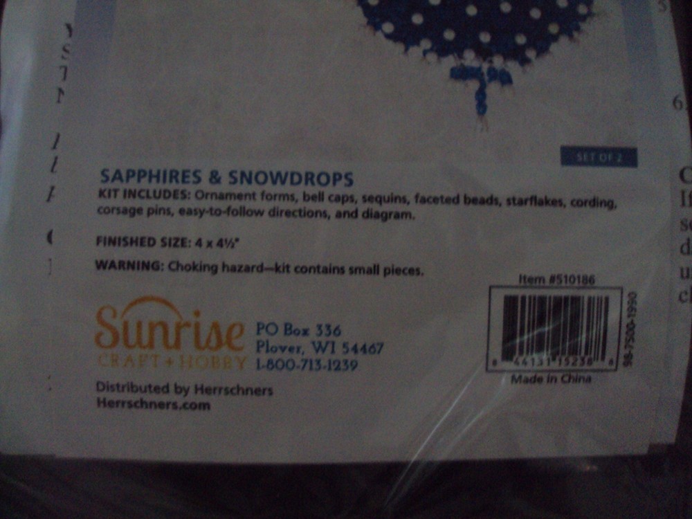 Saphires & Snowdrops Ornament Sequined Beaded Kit 4" x 4.5" Blue