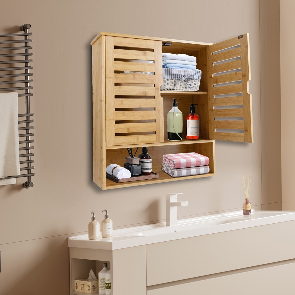 3-Layer Bamboo Storage Cabinets Modern Wall Mounted Decor Racks Storage Cabinets