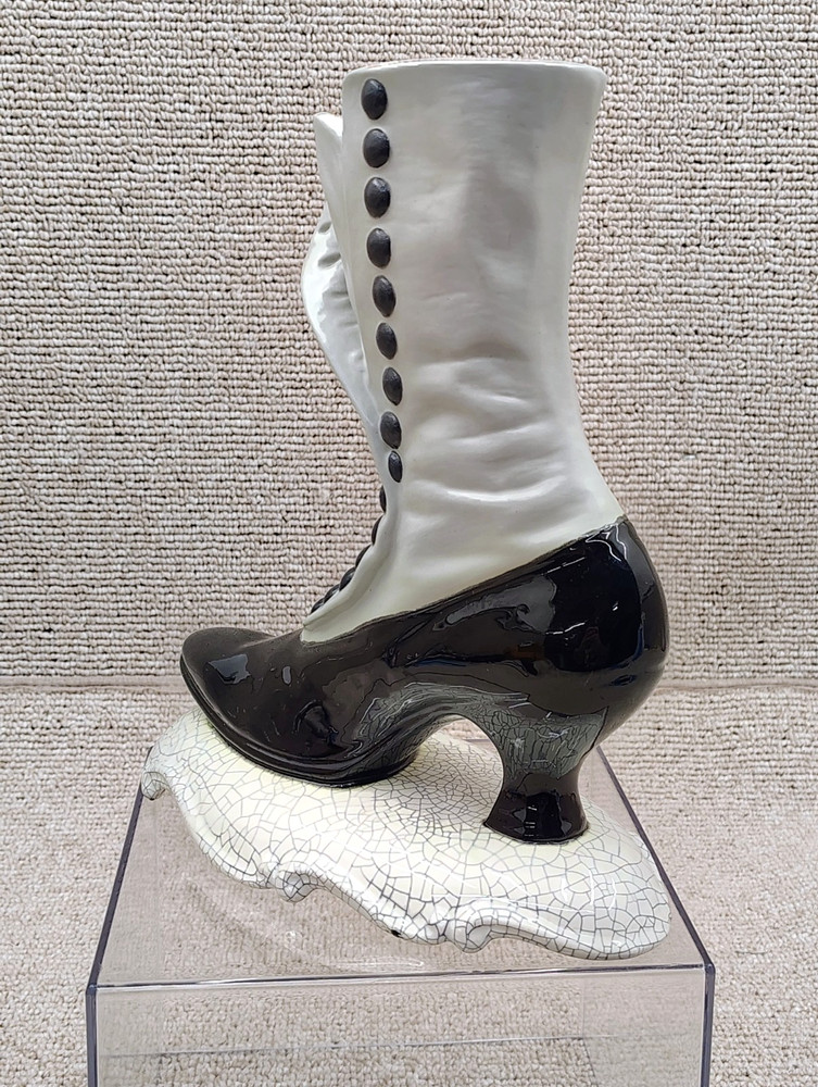 Vintage Hand Painted Ceramic Victorian Witch Boot Vase