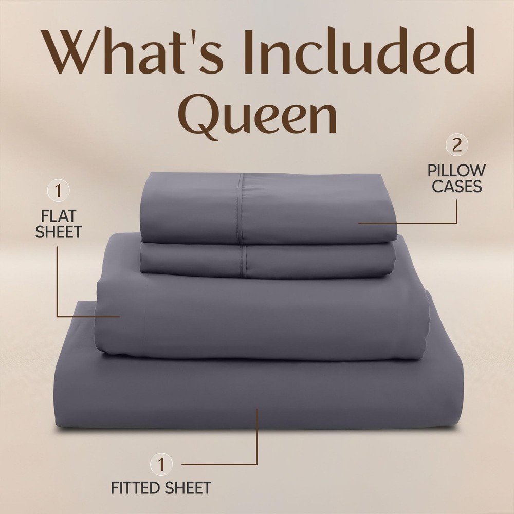 Utopia Bedding Queen Size Sheet Set – 4 Piece Bed Sheets, Soft Queen, Grey
