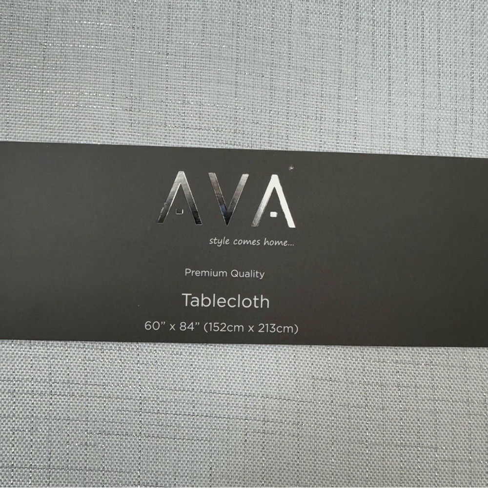 AVA White Silver Grid Print Tablecloth 60" by 84" NWT