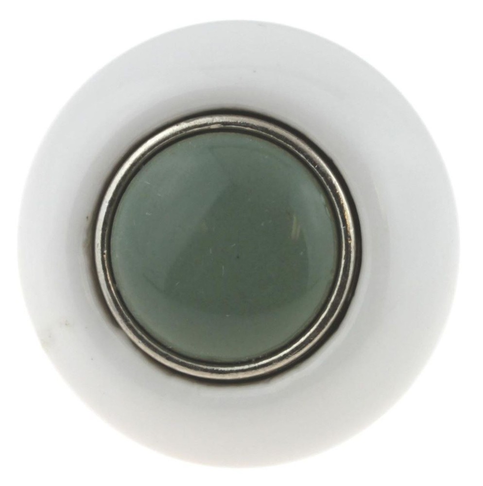 1-1/2" Chrome Insert Ceramic Knob White and Sage
