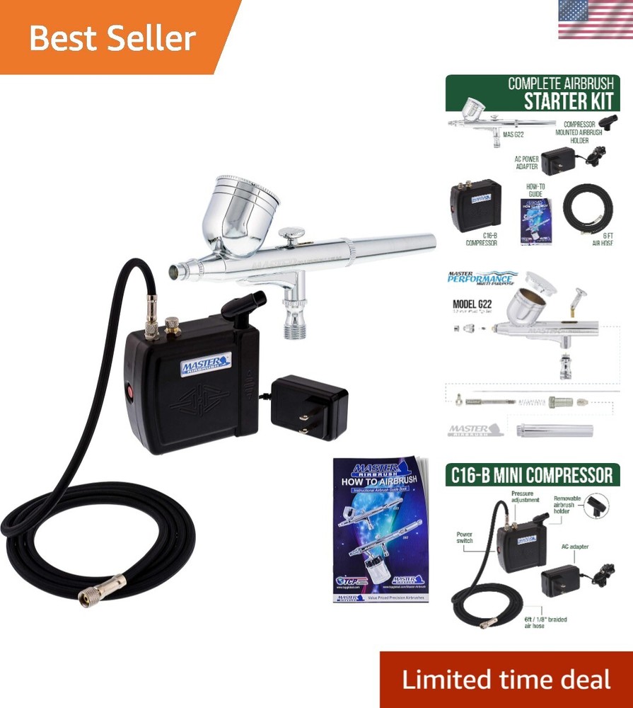 Professional Airbrushing System with Lightweight Mini Compressor & Guide Booklet