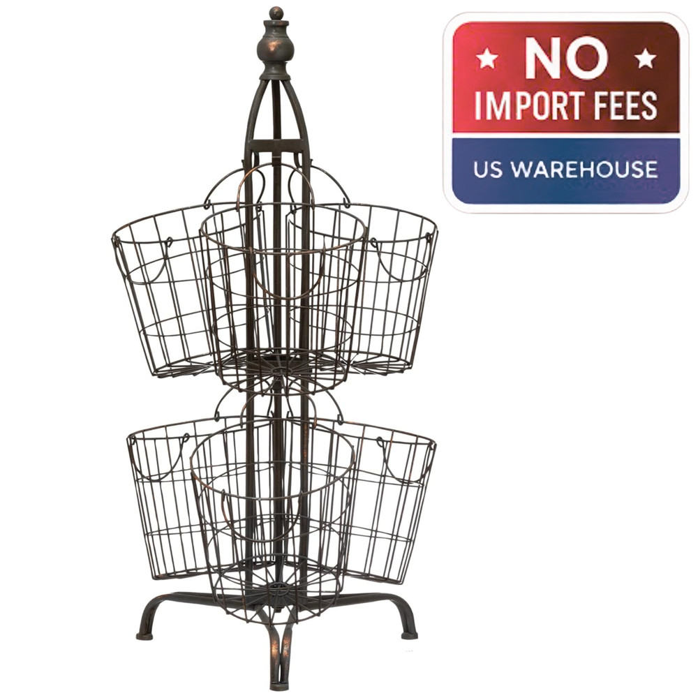 Creative Co-Op 30" Distressed Metal Stand w/ 6 Wire Baskets Decoration Storage