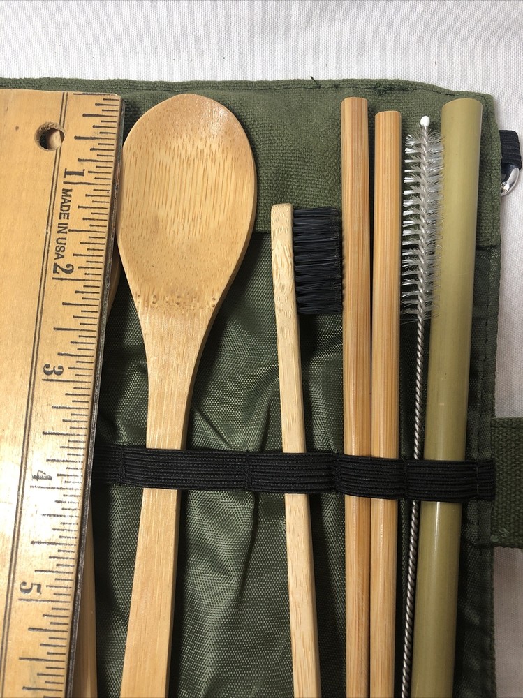 Solid Bamboo Individual Silverware Straw Chopsticks Set Roll up Case & 2 Brushes