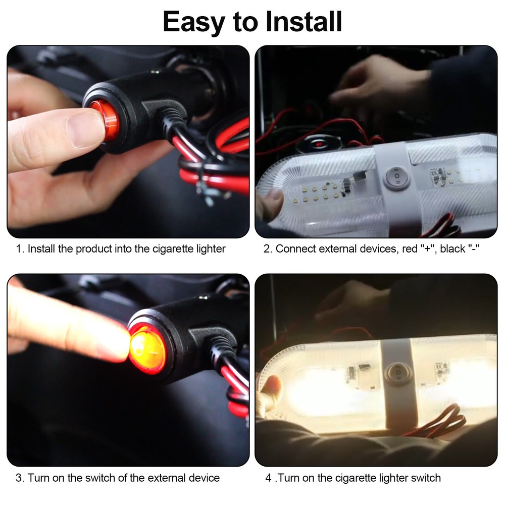 2pcs 12V Car Cigarette Lighter Plug Socket Heavy Duty Adapter with On/Off Switch