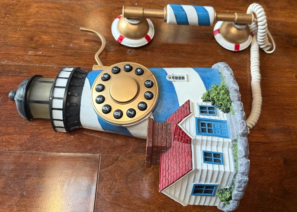 VINTAGE COLLECTIONS ETC. LIGHTHOUSE PUSHBUTTON TELEPHONE W/PEN HOLDER~Untested*