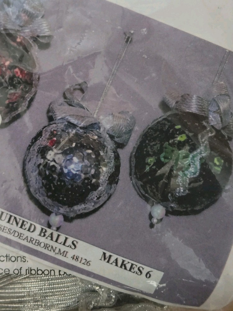 Mac Enterprises Sequined Balls Kit Makes 6 Solid Red Silver Green Ornament