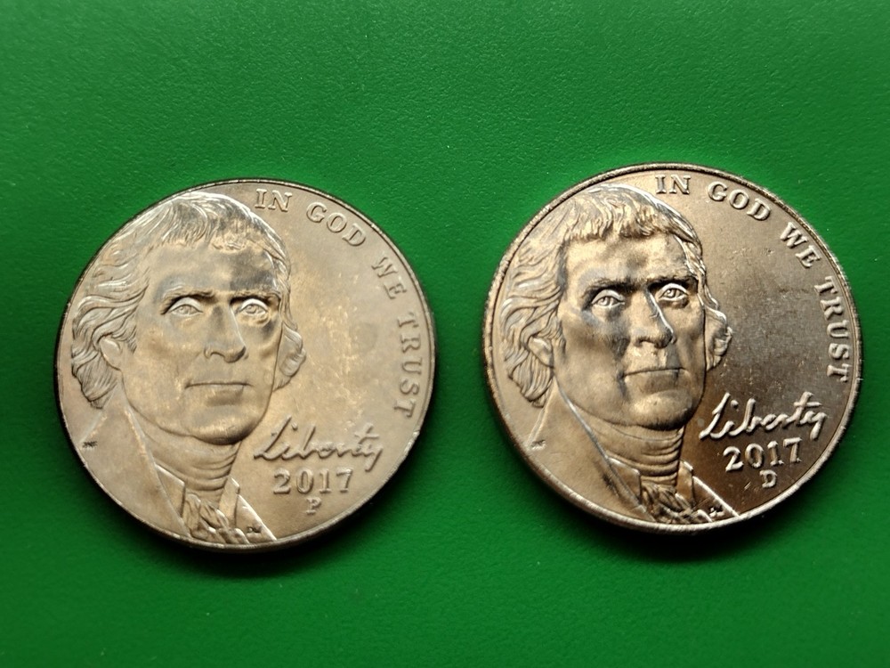 2017 PD BU Jefferson Nickel Set. 2 Unc Coins.