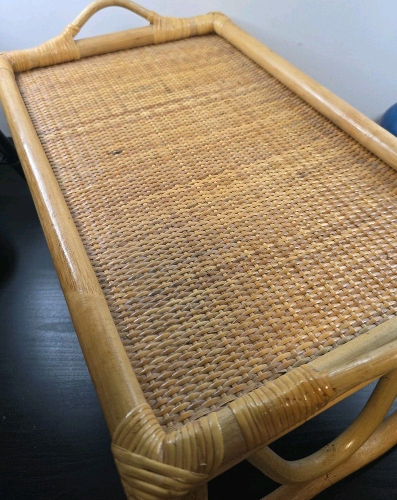 Bamboo Rattan Folding Serving Tray Boho Decor 21"