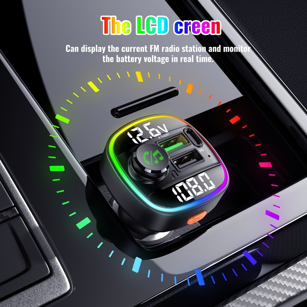 Car Wireless FM Transmitter Module Dual USB PD Fast Charging Charger LCD Screen