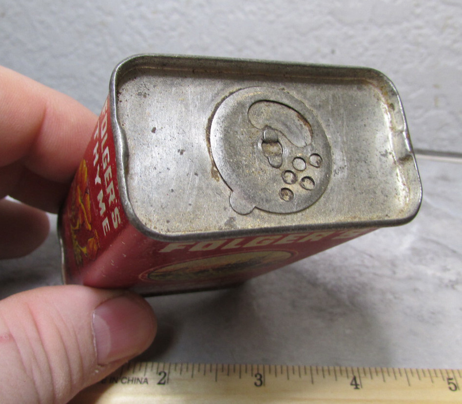 vintage JA Folgers Thyme empty 2 oz spice tin, old logo version style, rare!