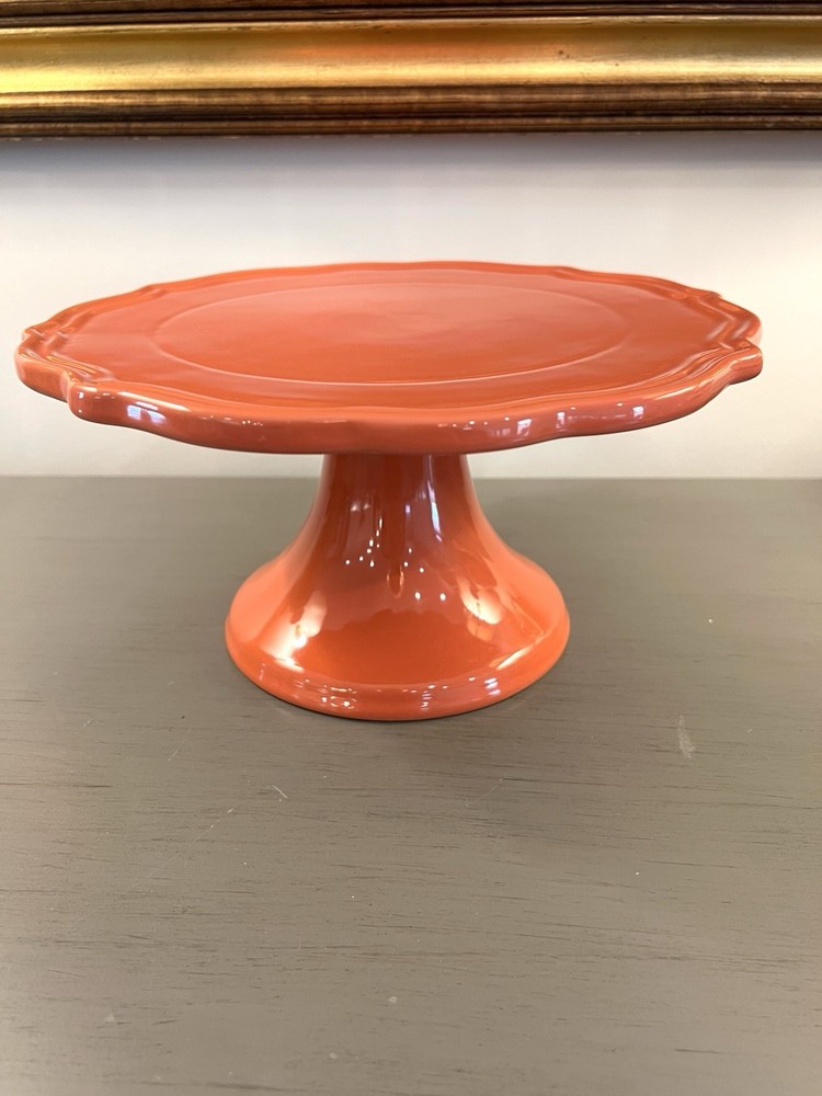 Threshold Cake Stand Persimmon Orange Ceramic Stoneware Scallop Edge Platter