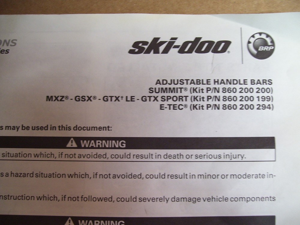 Ski Doo REV XP MX-Z 600 E-TEC 800 E-TEC OEM Adjustable Handlebar Kit 860200294