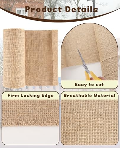 7.9" × 16.4' Burlap Tree Protector Wraps, Natural Burlap Tree Wrap Rolls, Jute