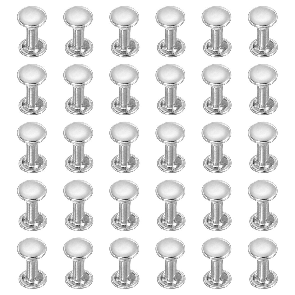 100 Sets Double Cap Leather Rivets, 6x10mm Round Cap Metal Studs, Silver