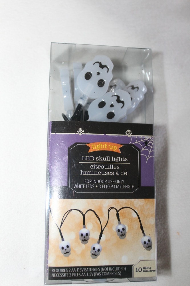 3 Pack LED Halloween String Lights White Skulls New!
