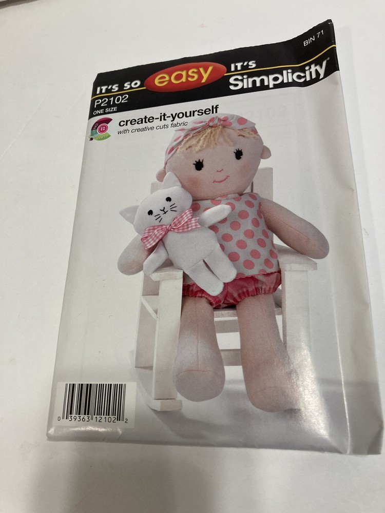 simplicity easy create it yourself pattern P2102 stuffed toy doll & kitty